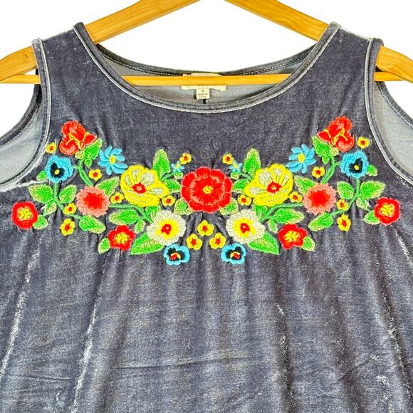 Umgee Velvet Embroidered Cold Shoulder Top Women's S Boho Fairy‎ Lightweight - Picture 3 of 8
